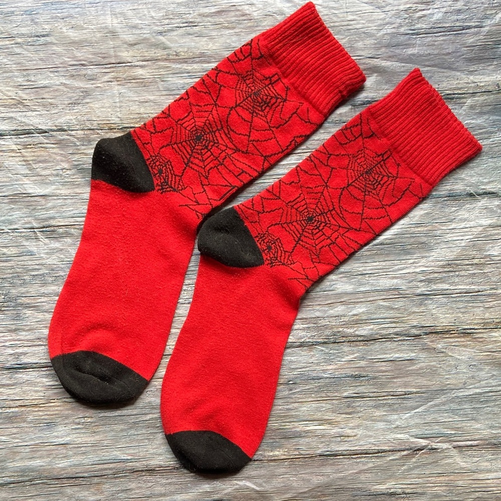 NWOT Red and Black Spider Web Socks - Picture 4 of 5